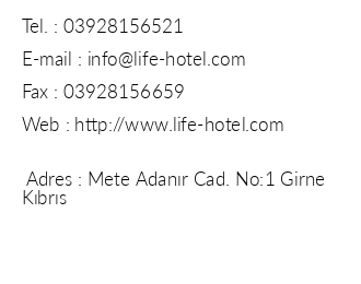 Life Hotel Girne iletiim bilgileri